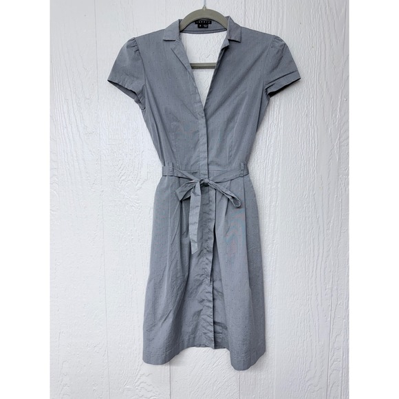 Theory Womens Grey Short Sleeve Back Cutout Tie Waist Shirtdress Size 0 - Picture 6 of 7